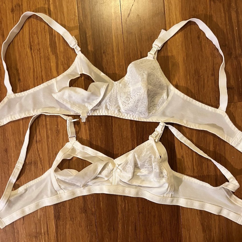 2 Maternity Breastfeeding Nursing Bras White Drop-down cups Wireless 34 B